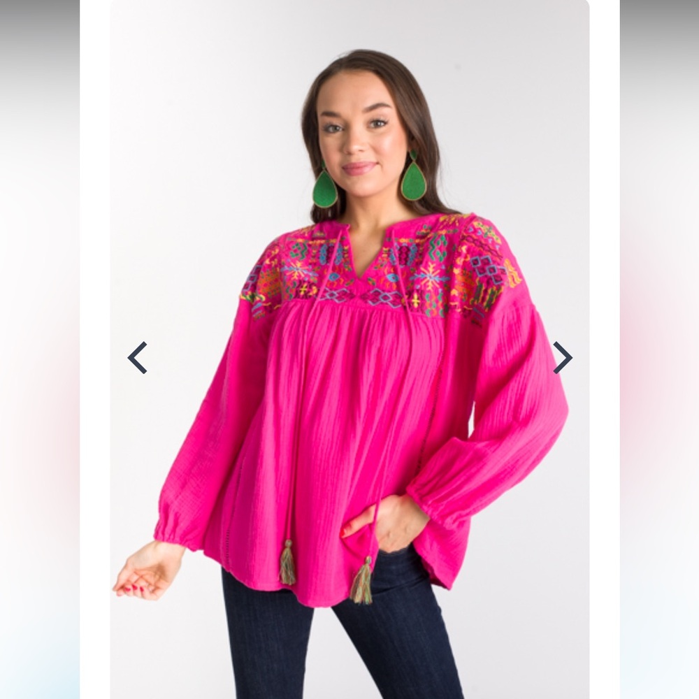 Embroidered Pink Women's Top Size M